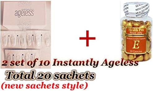 Bundle Set of 20 sachets of Jeunesse Instantly Ageless Botox Without the Needles anti-wrinkle microcream | Plus 1 Royal Jelly Vitamin-E Skin Oil 90 Gel, Moisture Complex Facial Oil Capsules, FRESH Good Product quality!!