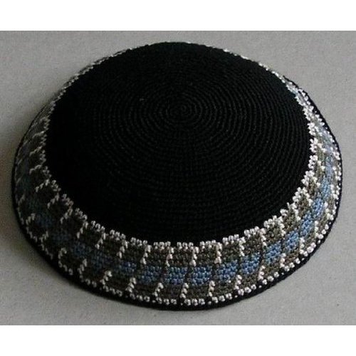 Knitted Kippah (Kippa, Yarmulke) - Black: 16cm