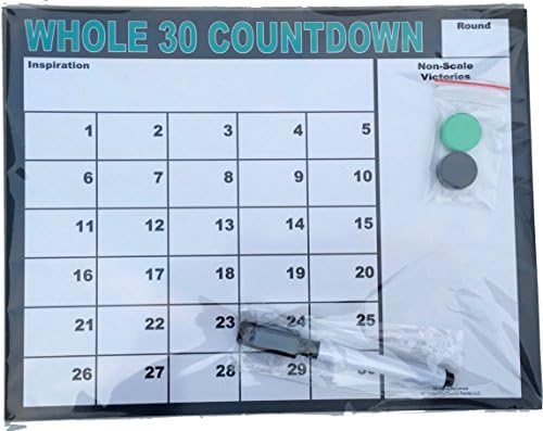 Whole 30 Countdown, Magnetic Dry-Erase Calendar with Button Magnets and Magnetic Dry Erase Pen, Whole Thirty Program Tracking. Also Great for 30 Day Fitness, 30 Day Diet, and 30 Day Paleo Tracking.