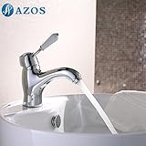 AZOS 洗面器の蛇口 黄銅製 銀色 単穴 台付 冷熱混合水栓 MPDKZ004