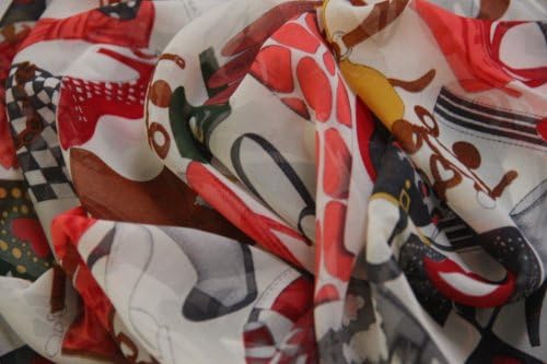 100% Silk Scarf Shawl, Small Square, 20 inch x 20 inch (Pink blue hot air balloon)