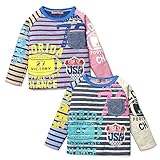 ベビー服 男の子 トレーナー 長袖 裏起毛 ボーダー柄 ロゴプリント ワッペン 配色切替 男児 ベビー (1.タイプA/95cm)