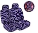 7-Piece Safari Animal Print Auto Interior Gift Set - 2 Purple Zebra Front Bucket Seat Covers, 2 Purple Zebra Headrest Covers, 1 Purple Zebra Steering Wheel Cover, and 2 Purple Zebra Shoulder Harness Pressure Relief Covers