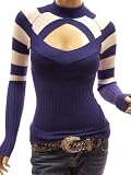 Patty Women Stunning Strips Crew Neck Long Sleeve Knit Top Jumper (Purple 16)