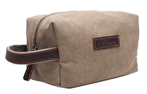 Iblue Canvas Travel Toiletry Organizer Shaving Dopp Kit Cosmetic Makeup Bag 9 Inch #B4 (khaki)