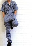 つなぎ メンズ おしゃれ 作業着 半袖 ツナギ 作業服 GRAY（グレー） M