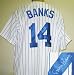 Ernie Banks Autographed/Hand Signed Chicago Cubs Majestic Baseball Jersey with HOF 77 Inscription