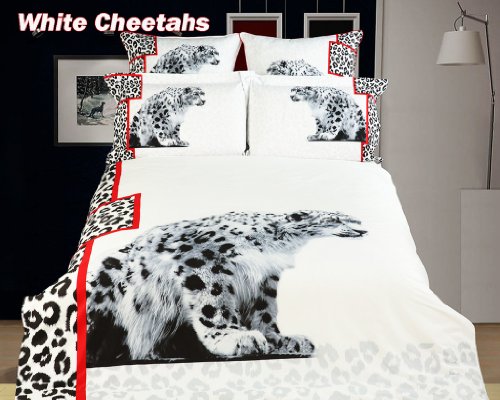 Dolce Mela DM431T White Cheetahs 4-Piece Twin Animal Themed Duvet Cover Bedding Set