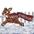 Rudolph with Banner Lighted Yard Figure - 48"