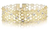 14K Yellow Gold Matte and Brushed-Satin Finish Hand-Crafted Oval-Link Designer Bracelet, Enhanced with White Gold Bezel Set Diamonds.