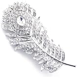 Austrian Crystal Peacock Feather Silver Pin Brooch