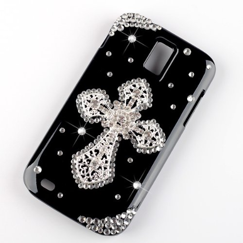 Silver Handmade Bling Cross Diamond Hard Back Case For Samsung Galaxy S2 T-Mobile T989 Phone