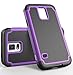 Galaxy S5 Case, E LV Samsung Galaxy S5 Case - Hybrid Dual Layer Armor Defender Full Body Protective Case Cover (Hard Plastic with Soft Silicon) Shock-Absorption / Impact Resistant Bumper for Galaxy S5 / Galaxy SV / Galaxy S V / Galaxy i9600 with 1 Black Stylus, 1 Screen Protector and 1 E LV Microfiber Sticker Digital Cleaner - Purple