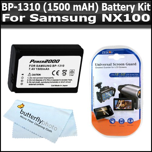 Battery Kit For Samsung NX100 Digital Camera Includes Extended Replacement Samsung BP-1310 (1500 mAH) Battery + LCD Screen Protectors + ButterflyPhoto MicroFiber Cleaning Cloth