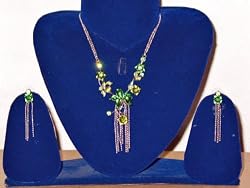 Gift Idea-bollywood Style Green Jewelry Earrings and Pendant 3pc Set Free Shipping