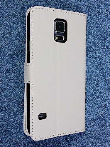 High Quality Vintage Vegan Leather Folio Wallet Case with Magnetic Enclosure and Kickstand for Samsung Galaxy S 5 SM-G900A / SM-G900T / SM-G900V / SM-G900P / SM-G900F / SM-G900I / SM-G900K / G900L / G900S / SM-G900M / SM-G900R4 - White