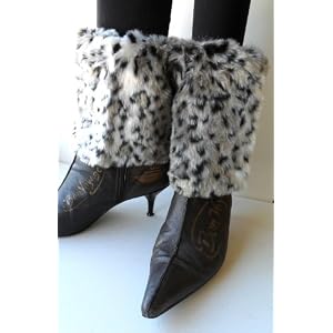 Gray Snow Cat Faux Furry Leg Warmer Cuff Muff Boot Cover 7