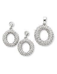 Sterling Silver CZ Circle Pendant & Earrings Set