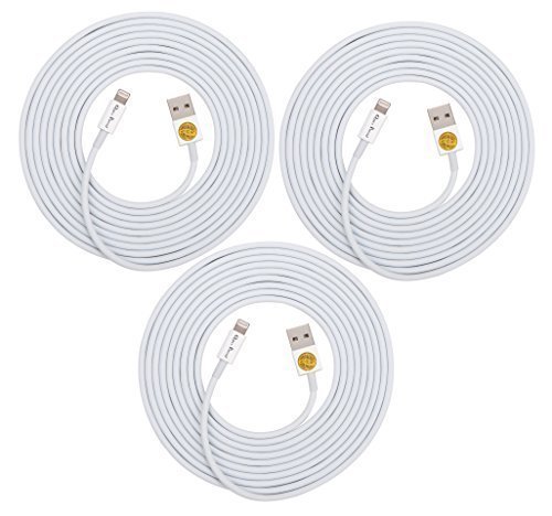 3PCS of HEAVY-DUTY Lightning to USB Sync Charger Data Cable Cord 10ft / 3m for iPhone 5s / 5c / 5, iPhone 6 / 6plus, ipad Air / Mini / iPod Touch 5 and Nano 7 - (white white white)