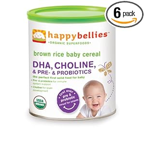 Happy Bellies Organic Baby Cereals with DHA + Pre & Probiotics, 7 Ounce Canisters (Pack of 6)