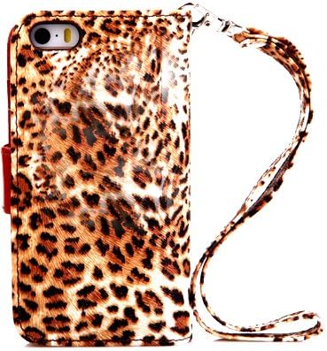 iphone 5 case,Thinkcase Strap Leopard Skin Wallet Flip Carrying Leather Pouch Stand Case Cover For iPhone 5 5g 5s a05#