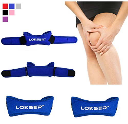 Patella Knee Strap Premium Quality By LOKSER™ for Knee Pain Relief, Non-slip Breathable & Lightweight Design- Available Individually or As a Pair. (Blue, 2 Pack)