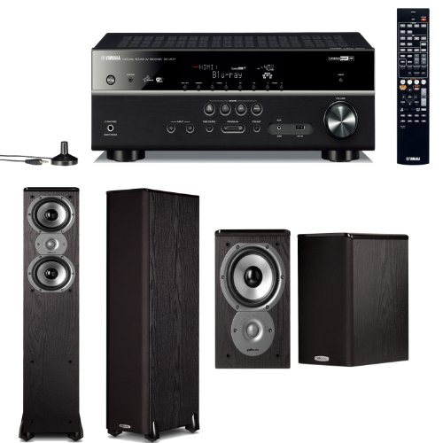 Yamaha RX-V577 7.2 Channel Networking Home Theater Receiver Plus A Pair of Polk Audio TSi 300 3-Way Floorstanding Speakers & TSi 100 Bookshelf Speakers