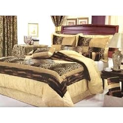 7 Pieces Leopard Printed Patchwork Comforter/bed-in-a-bag Set King Size Bedding