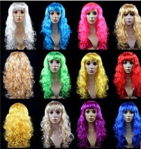 Halloween Masquerade Party Long Curly Hair Wig (pink)