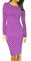 Plus Size Cotton/Polyester/Spandex Polka Dot Print Vintage Long Sleeves  Dress