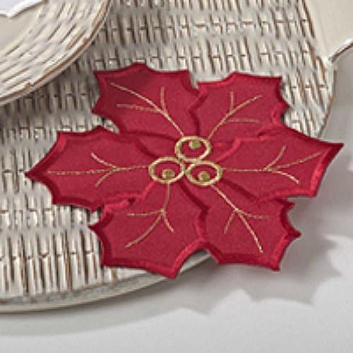Saro Embroidered and Cutwork Doily Burgundy 6" Set of 4
