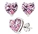 .925 Sterling Silver 7mm Heart Shape Pink Cubic Zirconia Stud Earrings