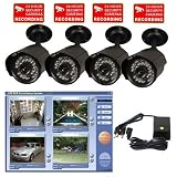 VideoSecu 4 Channel USB 2.0 DVR including 4 Color Infrared IR Day Night Security Cameras 4-Channel Power Supply W48