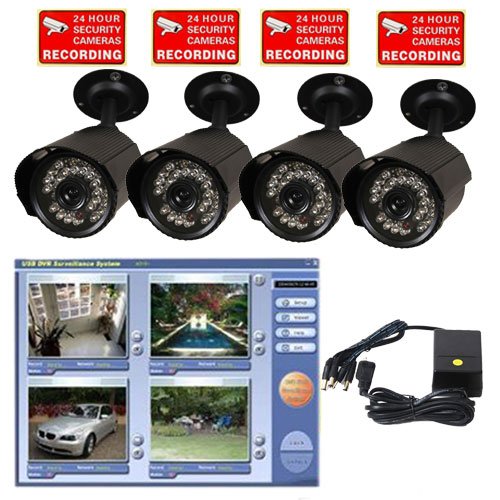 VideoSecu 4 Channel USB 2.0 DVR including 4 Color Infrared IR Day Night Security Cameras 4-Channel Power Supply W48