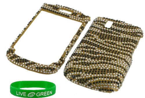 Gold with Black Zebra Full Rhinestones Design Snap On Hard Case for Research In Motion BlackBerry Tour 9630 Phone