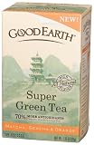 Good Earth Super Green Tea, Green Tea, Matcha, Sencha And Orange, 18 Count Tea Bags, 1.37-Ounce Boxes (Pack of 6)