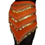 Belly Dance Coin Hip Scarf, Four Row Triangle, Georgette Fashion Colors Available