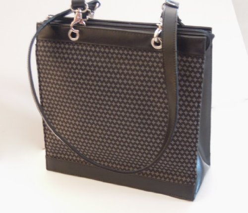 Black and Gray Silk and Leather Handbag