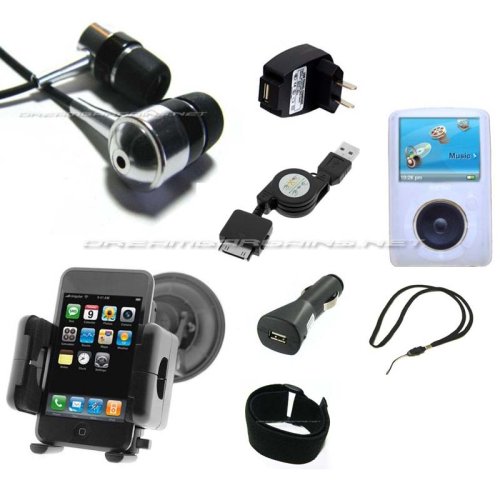 Childrens Toyshop  Sporting Goods : DreamBargains Premium Sansa Fuze 8-piece Accessory Bundle Kit - Soft Slicone Sleeve Case - White + Adjustable Armband + Neckstrap - Black + Retractable USB Charge and Sync Cable + USB Car Charger + USB Home / Travel Charger + Durable Metallic Sound Isolating In-Ear Earphones + Fully Adjustable Windshield Car Mount - Black