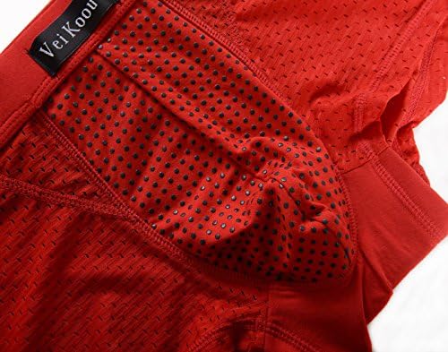 Veikoou Penis Enlargement Small Holes Breathable U Convex Magnetic Health Underwear Boxers Trunk (L(wasit 67cm-75cm), red)
