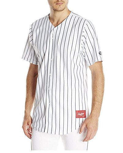 Rawlings Men's Full Button RBBJ95 Pinstriped Jersey, White/Navy, XX-Large