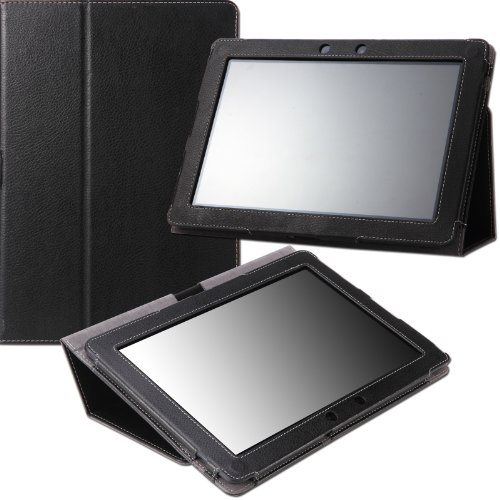 MoKo Folding Cover Case and Flip Stand for ASUS Transformer Pad TF300, BLACK (with Elastic Hand Strap, Stylus Loop, and MicroSD Slot)