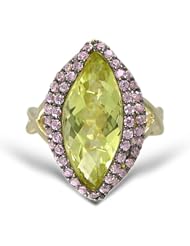 Yellow Gold Plated Sterling Silver Marquise-Cut Lemon Quartz and Cubic Zirconia Ring, Size 7