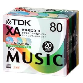 TDK 音楽用CD-R 日本製 5色カラーミックスワイドプリンタブル 5mmPケース入り 20枚パック CD-RXA80CPWX20S