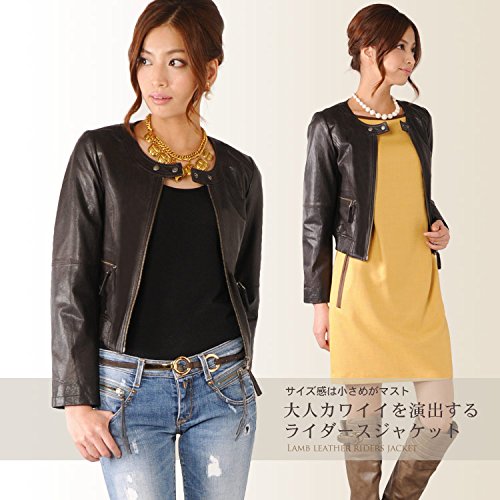 ジャケット レディース シープスキン ラムレザー ノーカラーブルゾン