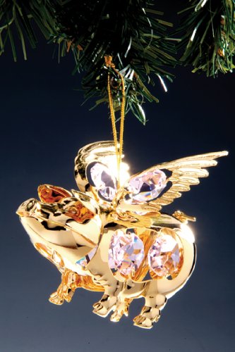 Pale Pink Swarovski Crystal and 24K Gold When Pigs Fly Ornament or Suncatcher