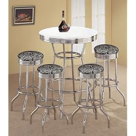4 Zebra Print Barstools and White Table Set by The Furniture Cove