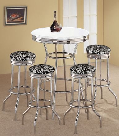 4 Zebra Print Barstools and White Table Set.