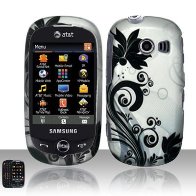 Best Price Silver Flower Black Vine Rubberized Snap on Hard Shell Cover Protector Faceplate Cell Phone Case for AT&T Samsung Flight 2 II A927 + LCD Screen Guard Film (Free Wrist Band)