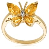 Yellow Gold Overlay Sterling Silver Citrine w/ Diamond Accent Butterfly Ring